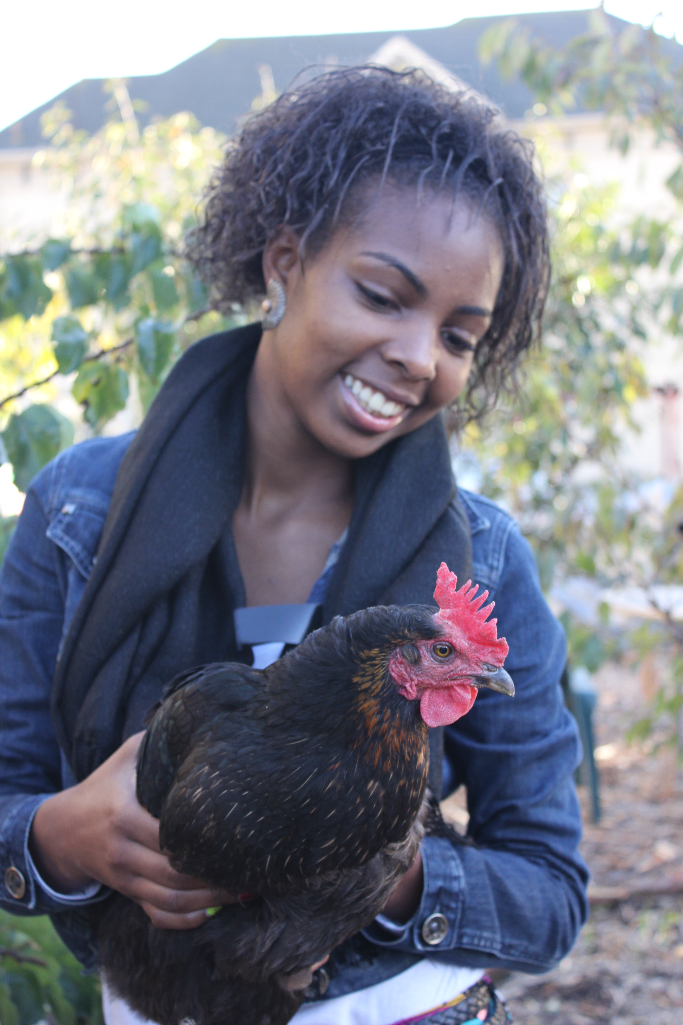 This is me with one of our egg laying chickens at Center St Farm