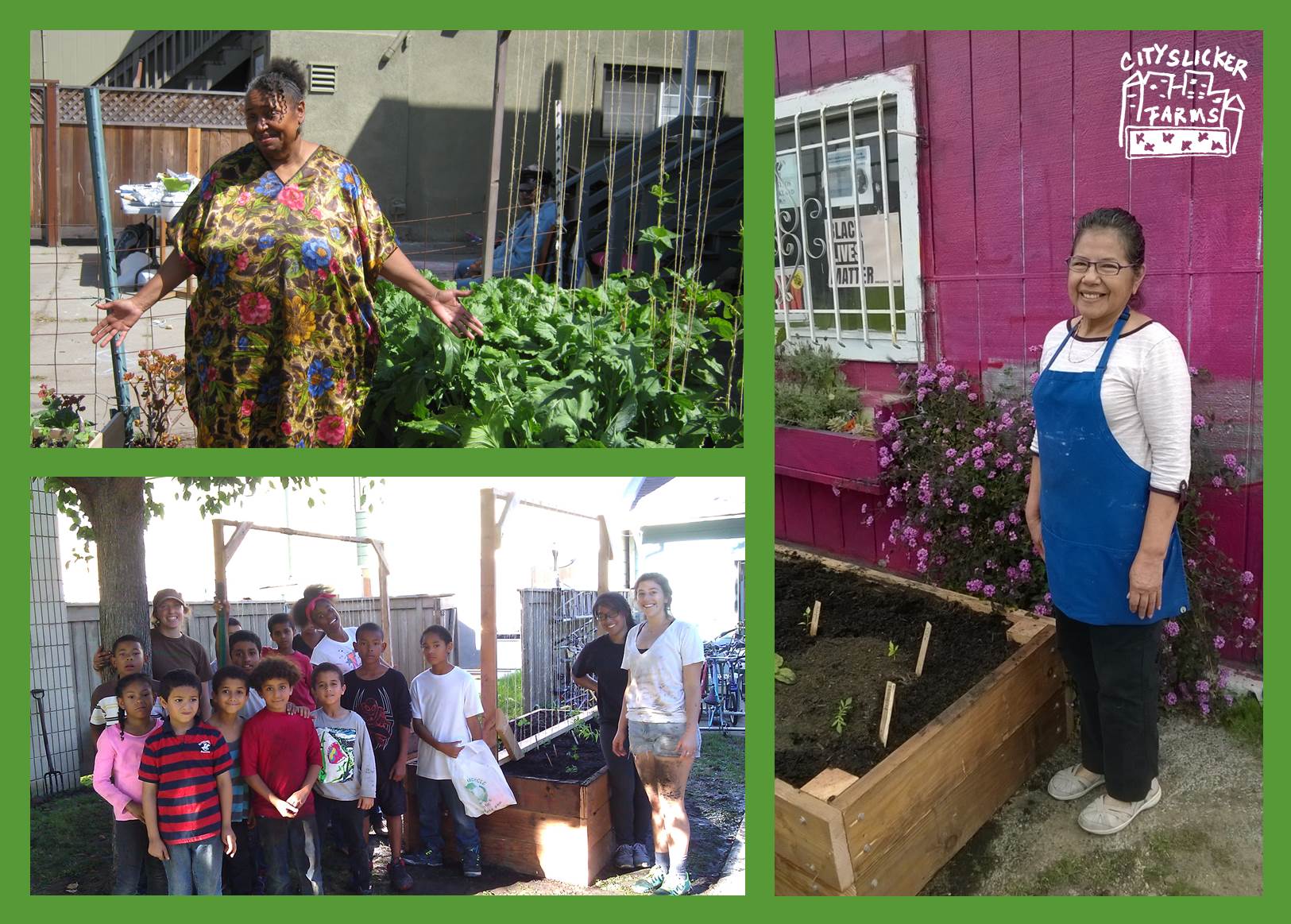 Backyard Gardeners in their gardens Backyard Gardeners in their gardens. Clockwise from top left: Njelela Kwamilele, Rosa Oliva outside her tamales restaurant, children in the MORH 1 after school program