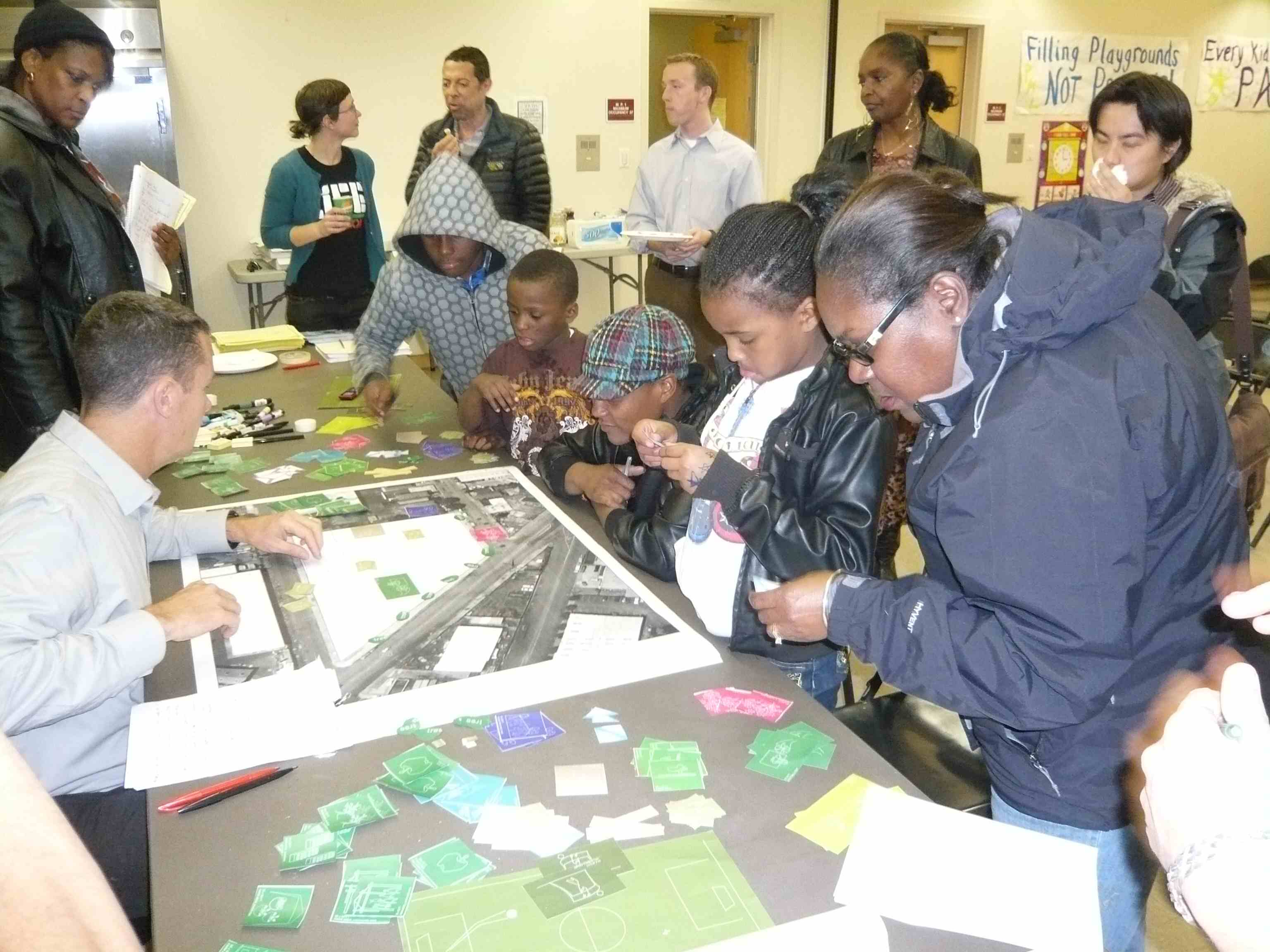 West Oaklanders participate in a community meeting about the West Oakland Park and Urban Farm